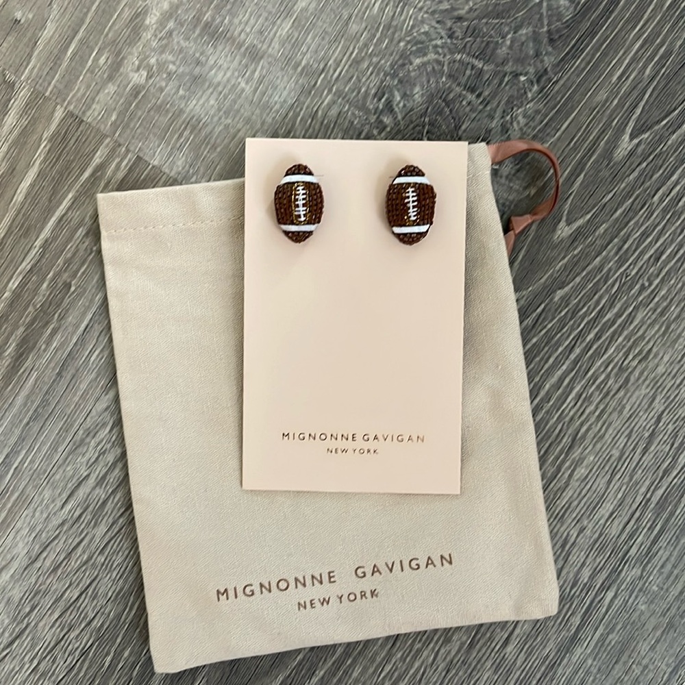 Mignonne Gavigan Brown and White Football Earrings